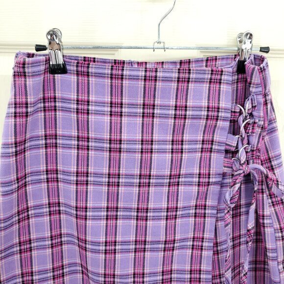 SO Lace Up Plaid Mini Skort L Purple/Pink - Picture 5 of 16